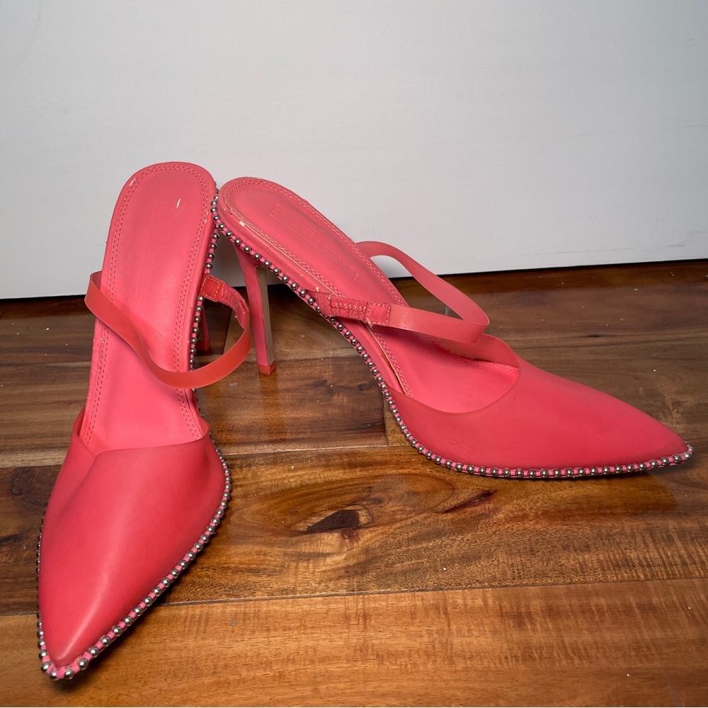 ASOS Coral Pink Studded Pointed-Toe Strappy Mule Heels US 10 Y2K